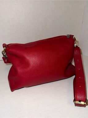 Joy Susan Red Pebbled Leather Crossbody Bag with Gold Hardware